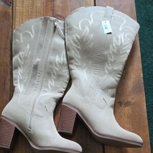 torrid Tan Embroidered Mid-Calf Western Block Heel Boots